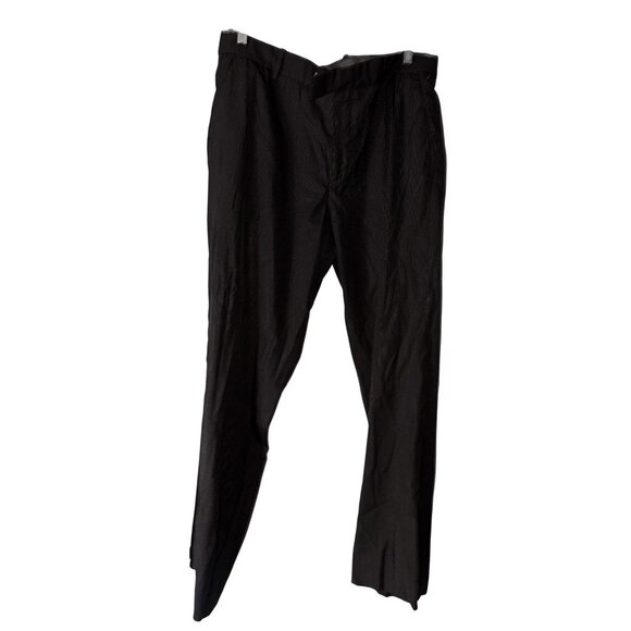 Theory Mens Black Pinstripe Wool-Blend Trousers With Front Zipper Closure - Picture 1 of 8